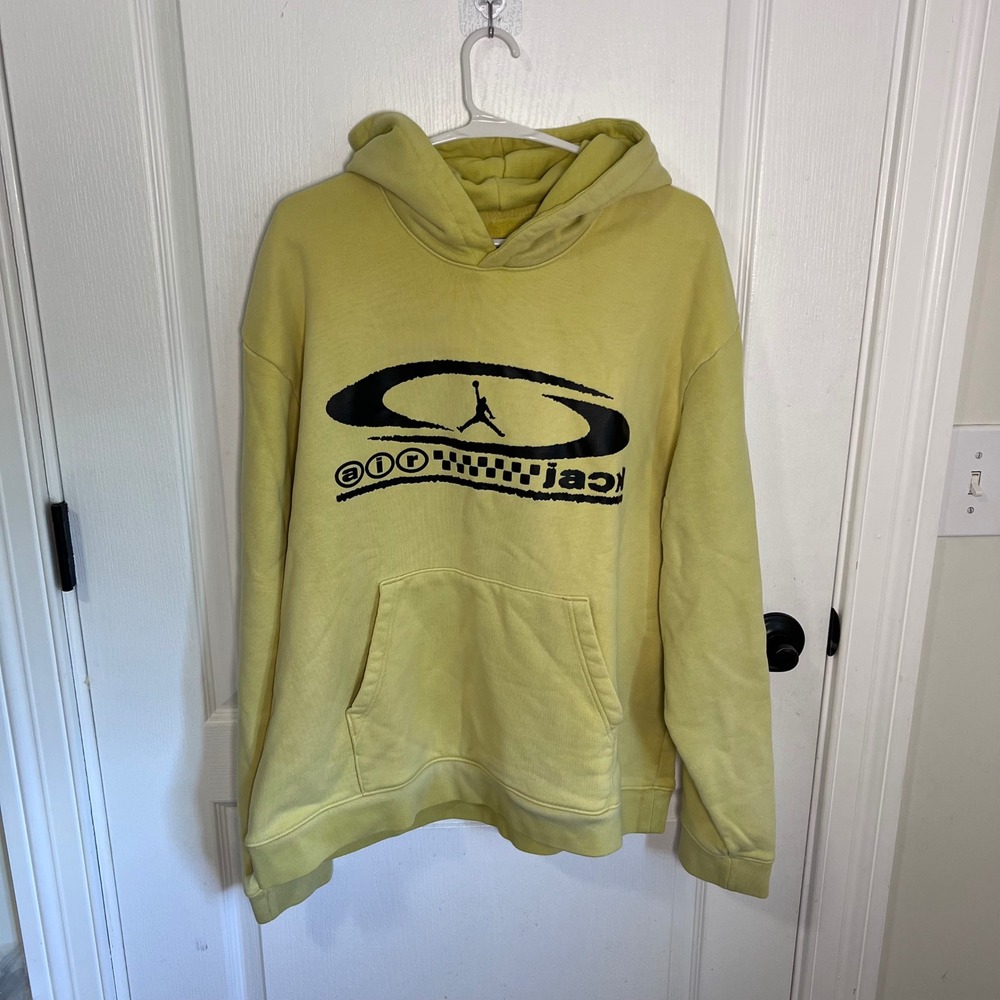 Jordan Travis Scott Cactus Jack Hoodie Yellow Graphic Pullover Mens Size S NEW‎